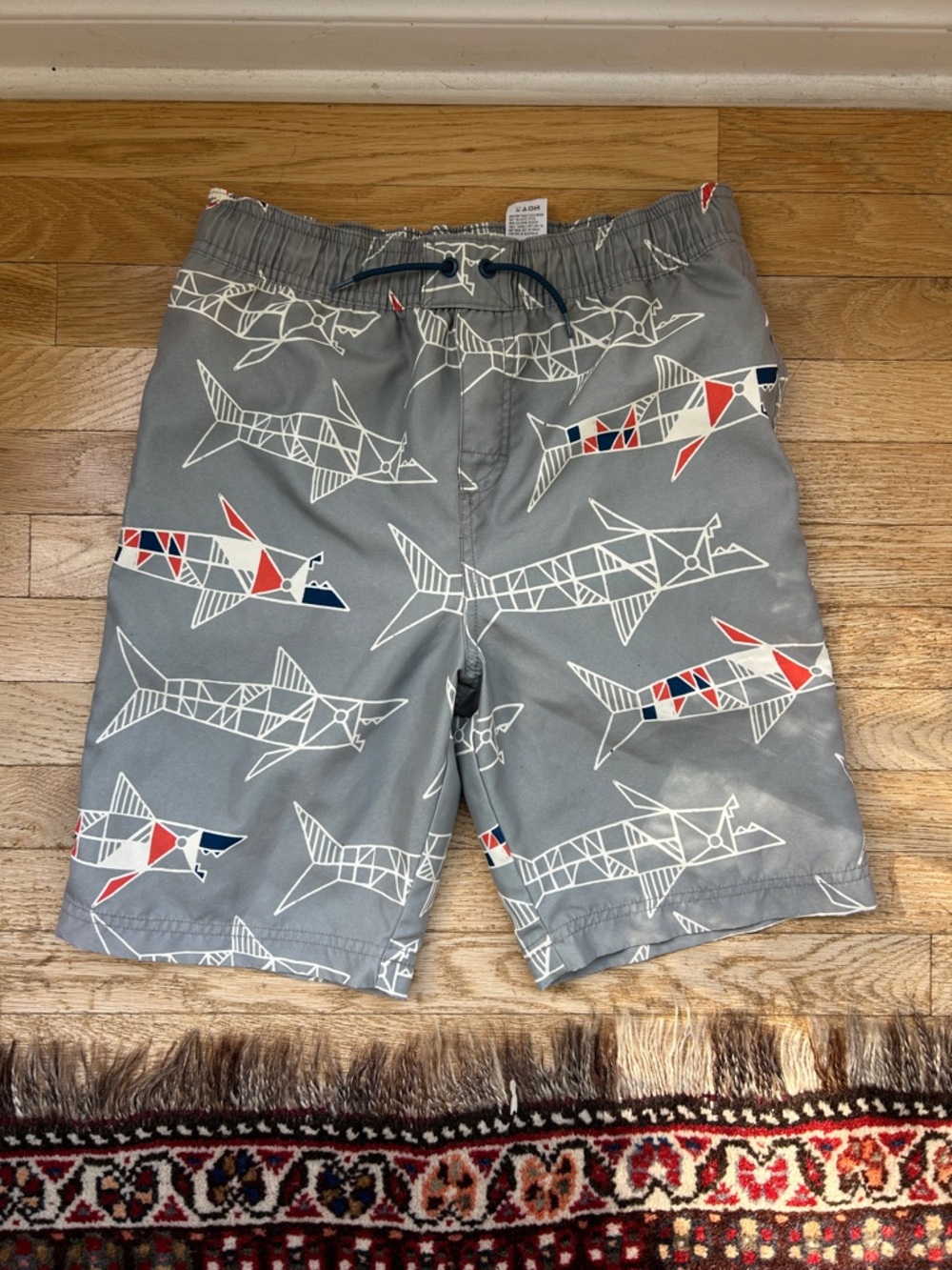 TEA COLLECTION size 12 Gray Shark Print Swim Trunks with lining